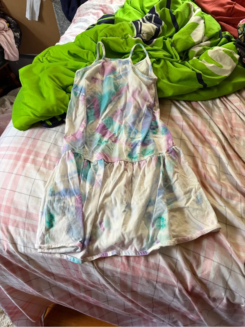 The Children's Place White Tie-Dye Tank Dress with Purple & Teal Accents